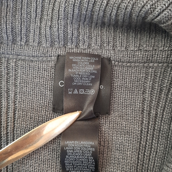 Cowl neck flutter cap sleeved fine cable knit sweater in gray Sz XL - Picture 11 of 12